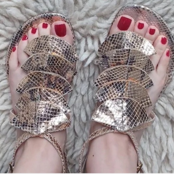 Loeffler Randall Shoes sz:9B Gold Sandals Vero Cuoio Leather Snake Skin print - Picture 11 of 11